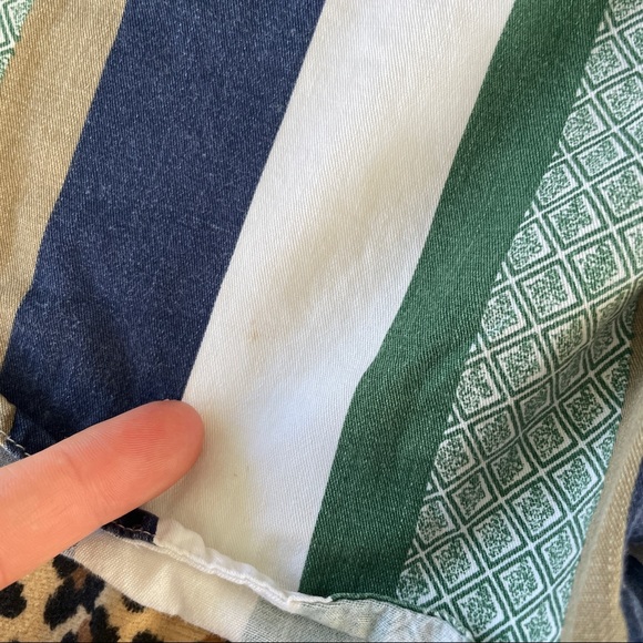 Vintage Trader Bay XL Striped Short Sleeved Collared Button Down Top Green Blue - Picture 5 of 9